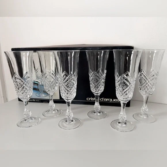 BNIB Vintage Cristal D'arques Neuville Champagne Glasses 5 oz- Set of - Picture 2 of 11